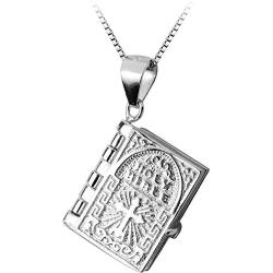 Dtja Engraved Cross Pendant Necklace for Women Girls Men S925 Sterling Silver Small Holy Bible Verse Faith on God Lords Prayer Jewelry Adjustable Box Chain 18''