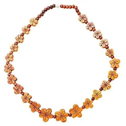 Zero Gravity Hawaii Hawaiian Jewelry Koa Wood Plumeria Flower Graduated Necklace Zero Gravity Hawaii Hawaiian Jewelry Koa Wood Plumeria Flower Graduated Necklace