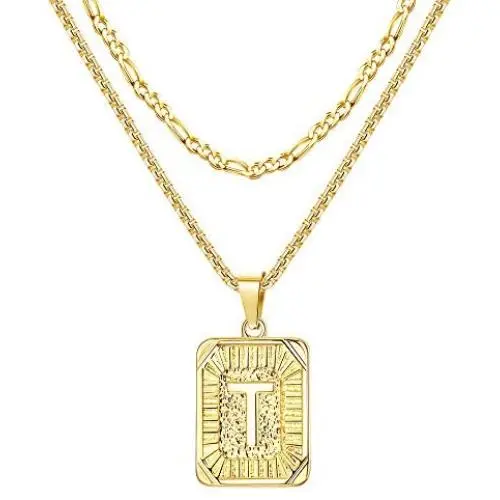 Jewenova18K Gold Plated Initial Letter Necklace for Women Men Layered Square Necklace Capital Letter Pendant Necklace Alphabets A-Z Fashion Personalized Jewelry Jewenova18K Gold Plated Initial Letter Necklace for Women Men Layered Square Necklace Capital Letter Pendant Necklace Alphabets A-Z Fashion Personalized Jewelry