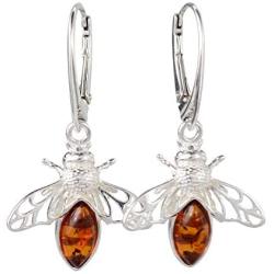 Sterling Silver and Baltic Honey Amber French Leverback Earrings''Bumble Bee'' (small)