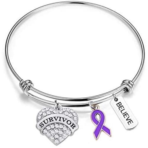 Gzrlyf Purple Ribbon Awareness Bracelet Domestic Violence Survivor Gifts Pancreatic Cancer Survivor Gifts