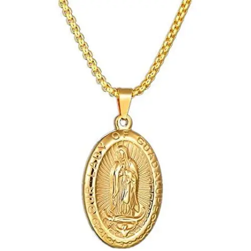 Stainless Steel Pendant Necklace for Men Women Virgin Mary Necklace Religious Jewelry Rolo Chain (A:Gold Tone) Stainless Steel Pendant Necklace for Men Women Virgin Mary Necklace Religious Jewelry Rolo Chain (A:Gold Tone)