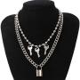 Ingemark Punk Gothic Rivet Choker Key Lock Pin Pendant Necklace Unisex Steampunk Layered Curb Rope Link Chain Choker Necklace