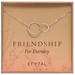 EFYTAL Best Friend Gifts, Sterling Silver Friendship for Eternity Necklace, Two Interlocking Infinity Circles Gift For Best Friend