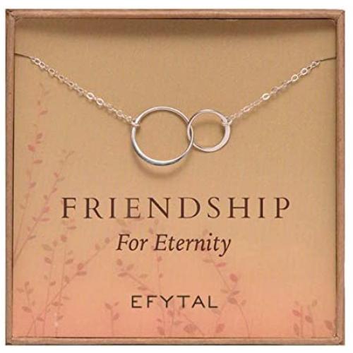 EFYTAL Best Friend Gifts, Sterling Silver Friendship for Eternity Necklace, Two Interlocking Infinity Circles Gift For Best Friend