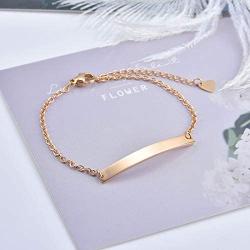 THREE KEYS JEWELRY Personalized Blank Engravable Bracelets for Women 316L Stainless Steel Bracelet Smaller Pendant Dainty Plated Rose Gold Initial Bar Charm Bracelet Silver Custom for Girls