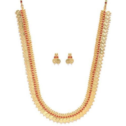 SANARA Indian Traditional Wedding Ethnic Golden Lakshmi Temple Necklace Earring Set Women South Indian Jewelry