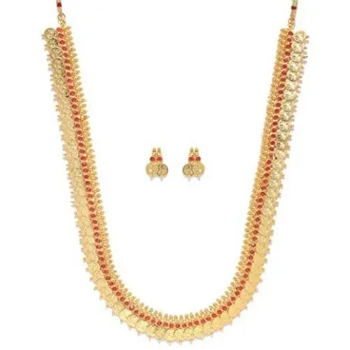 SANARA Indian Traditional Wedding Ethnic Golden Lakshmi Temple Necklace Earring Set Women South Indian Jewelry