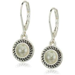 Napier Womens Pierced Earrings Pearl Drop Leverback, Silver/Grey Pearl