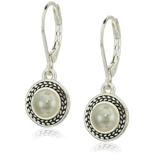 Napier Womens Pierced Earrings Pearl Drop Leverback, Silver/Grey Pearl Napier Womens Pierced Earrings Pearl Drop Leverback, Silver/Grey Pearl