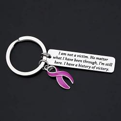 Gzrlyf Domestic Violence Awareness Keychain Purple Ribbon Keychain Inspirational Gifts for Survivor I am Not a Victim