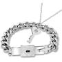 Uloveido Titanium Steel Key Pendant Necklace and Square Lock Bangle Bracelet Set for Couples Valetines Gifts