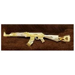 AMZ Jewelry 10k Yellow Gold AK 47 Pendant Gold Rifle Necklace Pendant Vertical Gun