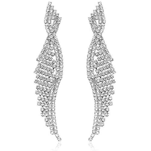 Sparkly Rhinestone Chandelier Drop Statement Earrings - Bridal Wedding Crystal Cubic Dangles Cascade Fringe Tassel, Waterfall Duster Party Jewel
