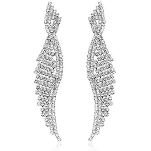 Sparkly Rhinestone Chandelier Drop Statement Earrings - Bridal Wedding Crystal Cubic Dangles Cascade Fringe Tassel, Waterfall Duster Party Jewel