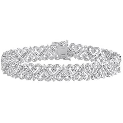 La4ve Diamonds 1 Carat Diamond, Exquisite Heart Design Crafted Sterling Silver Prong Set Round-Cut Diamond Bracelet Wedding Fine Jewelry for Women Girls |Gift Box Included