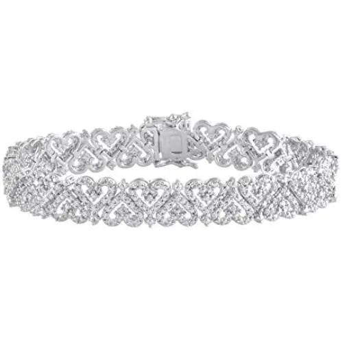 La4ve Diamonds 1 Carat Diamond, Exquisite Heart Design Crafted Sterling Silver Prong Set Round-Cut Diamond Bracelet Wedding Fine Jewelry for Women Girls |Gift Box Included