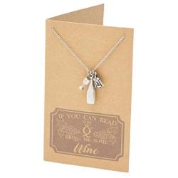 Quan Jewelry Wine Glass Pendant Necklace, Bartender Charms, Gifts for Drinkers and Wine Lovers, Stainless Steel, with Handmade Quote Card