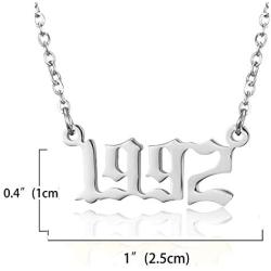 RINHOO Birth Year Number Pendant Necklace Stainless Steel Silver Number Birthday Necklace Chain Jewelry for Women Girl