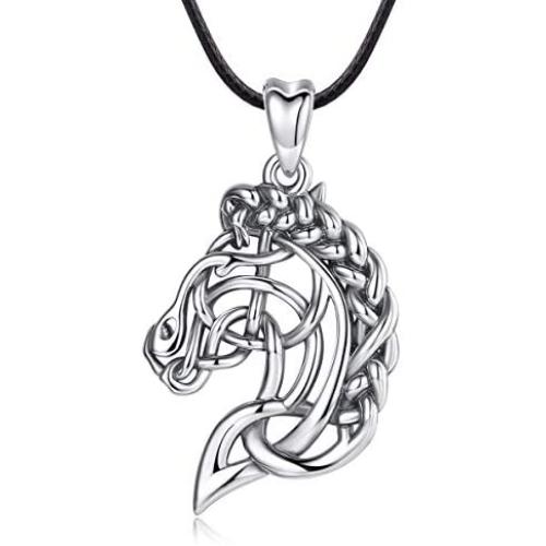 CELESTIA Celtic Horse Head Necklace Women Sterling Silver Pendant Horse Jewelry Gifts for Girls Men and Horse Lovers