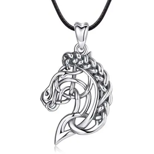 CELESTIA Celtic Horse Head Necklace Women Sterling Silver Pendant Horse Jewelry Gifts for Girls Men and Horse Lovers