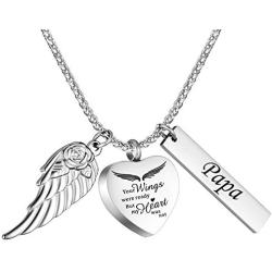 BGAFLOVE Heart Urn Necklace for Ashes with Wings Cremation Jewelry for Ashes -Your Wings were Ready But My Heart was Not