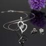 Women Love Heart Pendant Necklace Earrings Set, Sterling Silver Jewelry Set Gift For Her