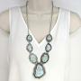 Elosee Turquoise Stone Western Style Bib Statement Pendant Long Necklace 27 Inch
