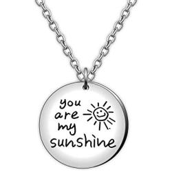 You are My Sunshine Inspirational Pendant Necklace Stainless Steel Charm Jewelry for Women Girl
