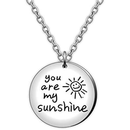 You are My Sunshine Inspirational Pendant Necklace Stainless Steel Charm Jewelry for Women Girl