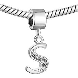 CharmSStory Alphabet Beads A-Z Letter Initial Spacer Dangle Clear Synthetic Crystal Silver P Charm For Snake Chain Bracelets