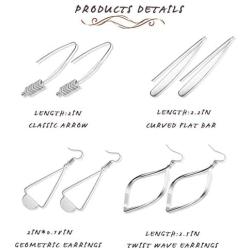 Hanpabum 4 Pairs Curved Threader Dangle Earrings for Women Girls Drop Hoop Bar Arrow Statement Earrings Set