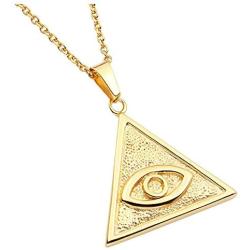 Zysta Unisex Vintage Eye of Providence Ancient Mystic Symbol Triagnle All Seeing Eyes Pyramid Pedant Necklace Stainless Steel with 24 Inches Chain