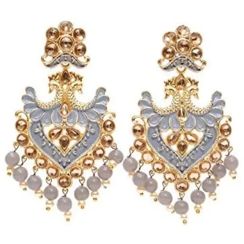 Crunchy Fashion Bollywood Jewellery Traditional Ethnic Bridal Bride Wedding Bridesmaid Pearls Drop Grey Meenakari/Hand Painted Chandbaali Indian Earrings Jewelry For Women Crunchy Fashion Bollywood Jewellery Traditional Ethnic Bridal Bride Wedding Bridesmaid Pearls Drop Grey Meenakari/Hand Painted Chandbaali Indian Earrings Jewelry For Women
