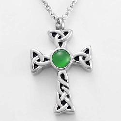 Cross Urn Necklace for Ashes Stainless Steel Keepsake Memorial Cremation Pendant with Cat Eye Stone Free 20 Inch Chain+Fill Kit