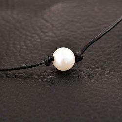 MJartoria Girls Black PU Leather Cord Faux Pearl Choker Necklace