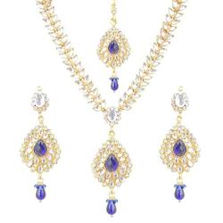 Dancing Girl Blue Indian Kundan Jewelry Set for Women Girls Bridal Necklace Indian Earrings