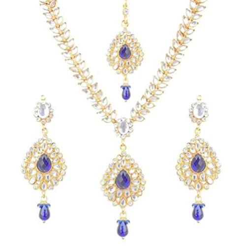 Dancing Girl Blue Indian Kundan Jewelry Set for Women Girls Bridal Necklace Indian Earrings