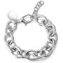 CIUNOFOR CZ Bracelet for Women Girls Wide Cuban Curb Link Bracelet Italian Style Oval Bracelet Silver Rose Gold Plated Adjustable Stainless Steel Chain with Round Disc Charm