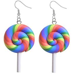 DAMLENG 2 Pairs Creative Unique Simulation Food Colorful Rainbow Lollipop Dangle Earrings Handmade Kawaii Candy Ice Cream Earrings Set for Women Girls Jewelry