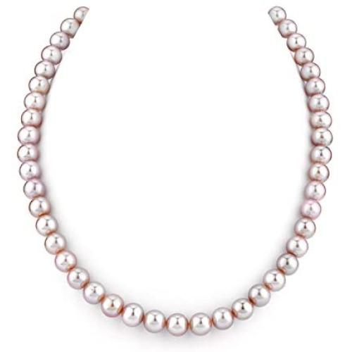 THE PEARL SOURCE 7-8mm AAA Quality Pink Freshwater Cultured Pearl Necklace for Women with Magnetic Clasp in 16'' Choker Length