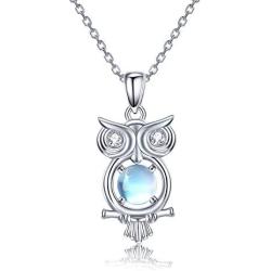 Owl Gifts for Women Girls 925 Sterling Silver Owl Necklace Moonstone Pendant Necklace Owl Jewelry Gift for Owl Lovers Women