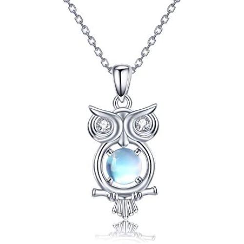 Owl Gifts for Women Girls 925 Sterling Silver Owl Necklace Moonstone Pendant Necklace Owl Jewelry Gift for Owl Lovers Women