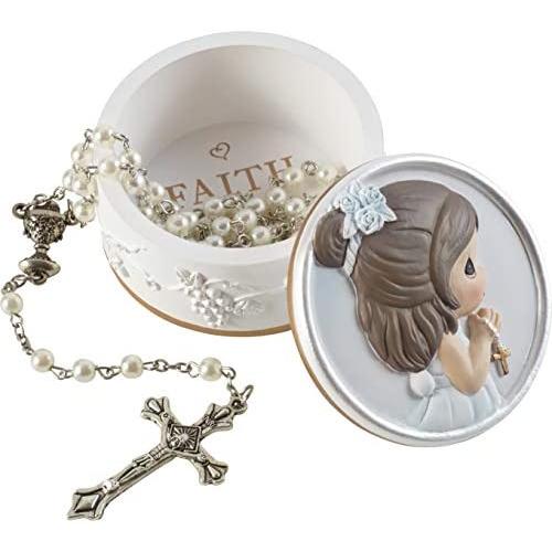 Precious Moments 202428 Faith is The Light That Guides You Girl Resin Box with Rosary, One Size, Multicolored