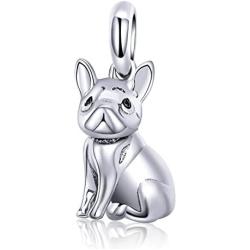 FOREVER QUEEN Dog Charm 925 Sterling Silver, Cute Loyal Partners French Bulldog Doggy Animal Pet Bead Charms fit Pandora Charms for Pandora Bracelets Jewelry, Animal Lovers