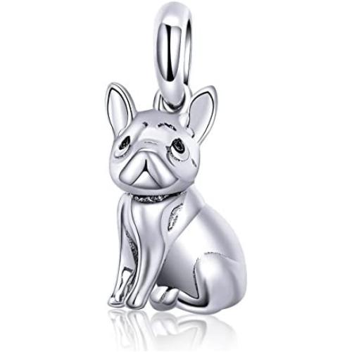 FOREVER QUEEN Dog Charm 925 Sterling Silver, Cute Loyal Partners French Bulldog Doggy Animal Pet Bead Charms fit Pandora Charms for Pandora Bracelets Jewelry, Animal Lovers