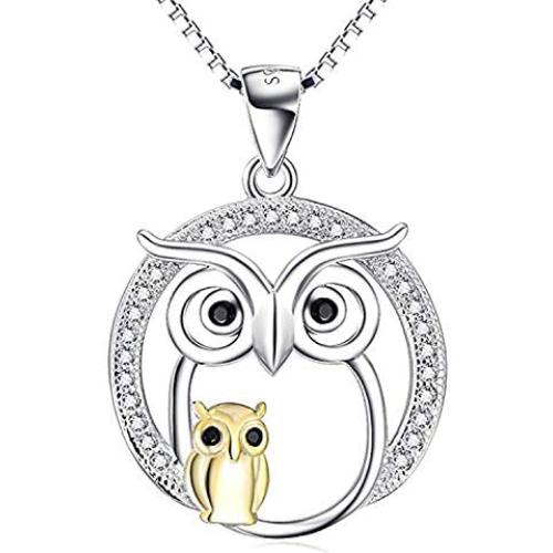 Sterling Silver Owl Necklace Gold Owls Pendant Necklace Jewelry Gifts for Women Mom Daughter (Gold owl necklace) (Gold owl necklace)