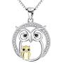 Sterling Silver Owl Necklace Gold Owls Pendant Necklace Jewelry Gifts for Women Mom Daughter (Gold owl necklace) (Gold owl necklace)