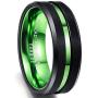 NUNCAD 8mm Black Tungsten Rings for Men Women Red/Green Groove Wedding Bands Beveled Edges Comfort Fit Size 6-16