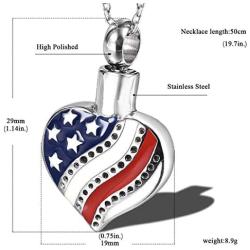 Heart American Flag Cremation Jewelry for Ashes,Memorial Necklace and Keepsake Pendant for Ashes